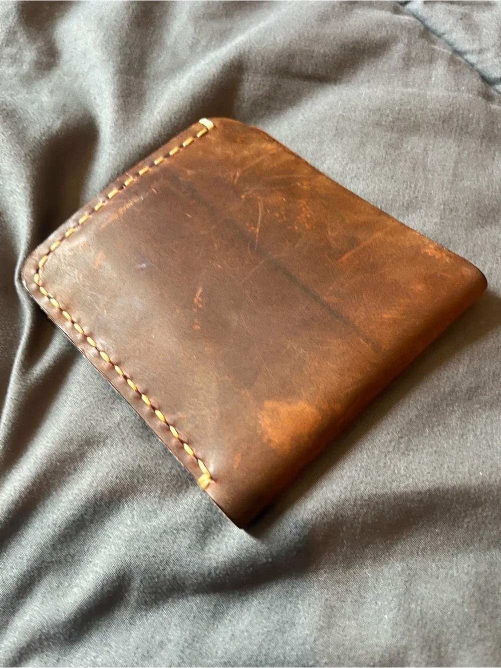 Brown Leather Bi-Fold Wallet with Contrast Stitching - Men Accessories